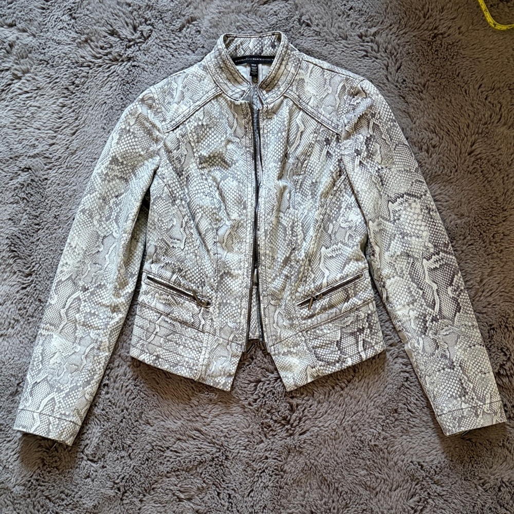 WHBM Gray Snake Print Moto Jacket